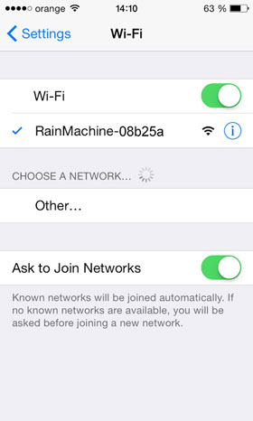 Apple iOS Wi-Fi settings screen on the smartphone device