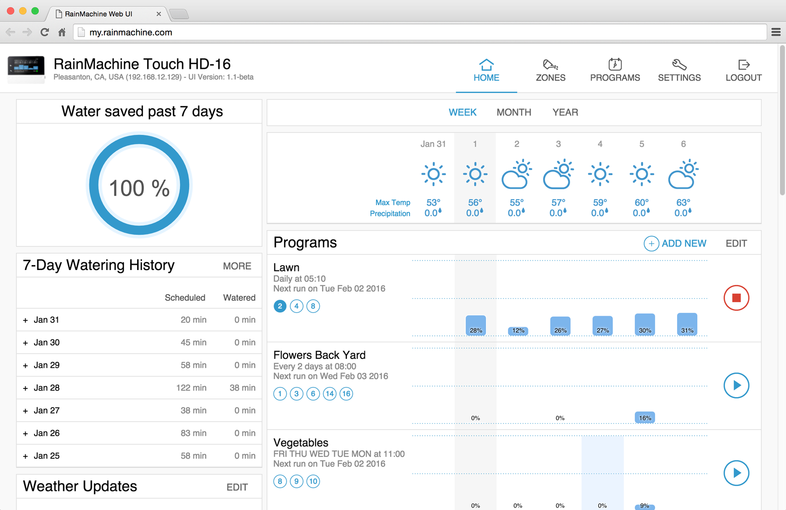 First snapshot of the my.rainmachine.com web application