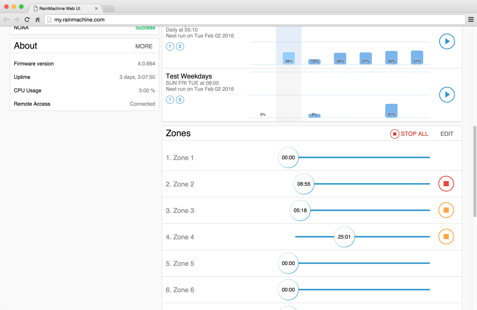 Second snapshot of the my.rainmachine.com web application