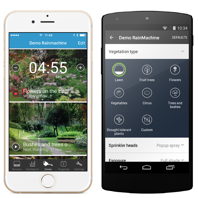 iPhone and Android RainMachine mobile app screenshots
