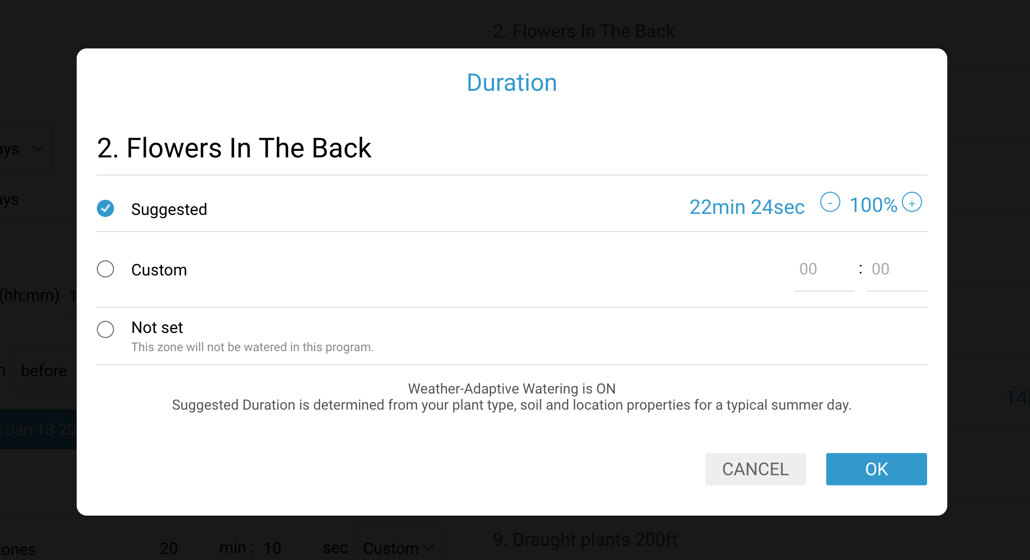 RainMachine Program Watering Zones add time