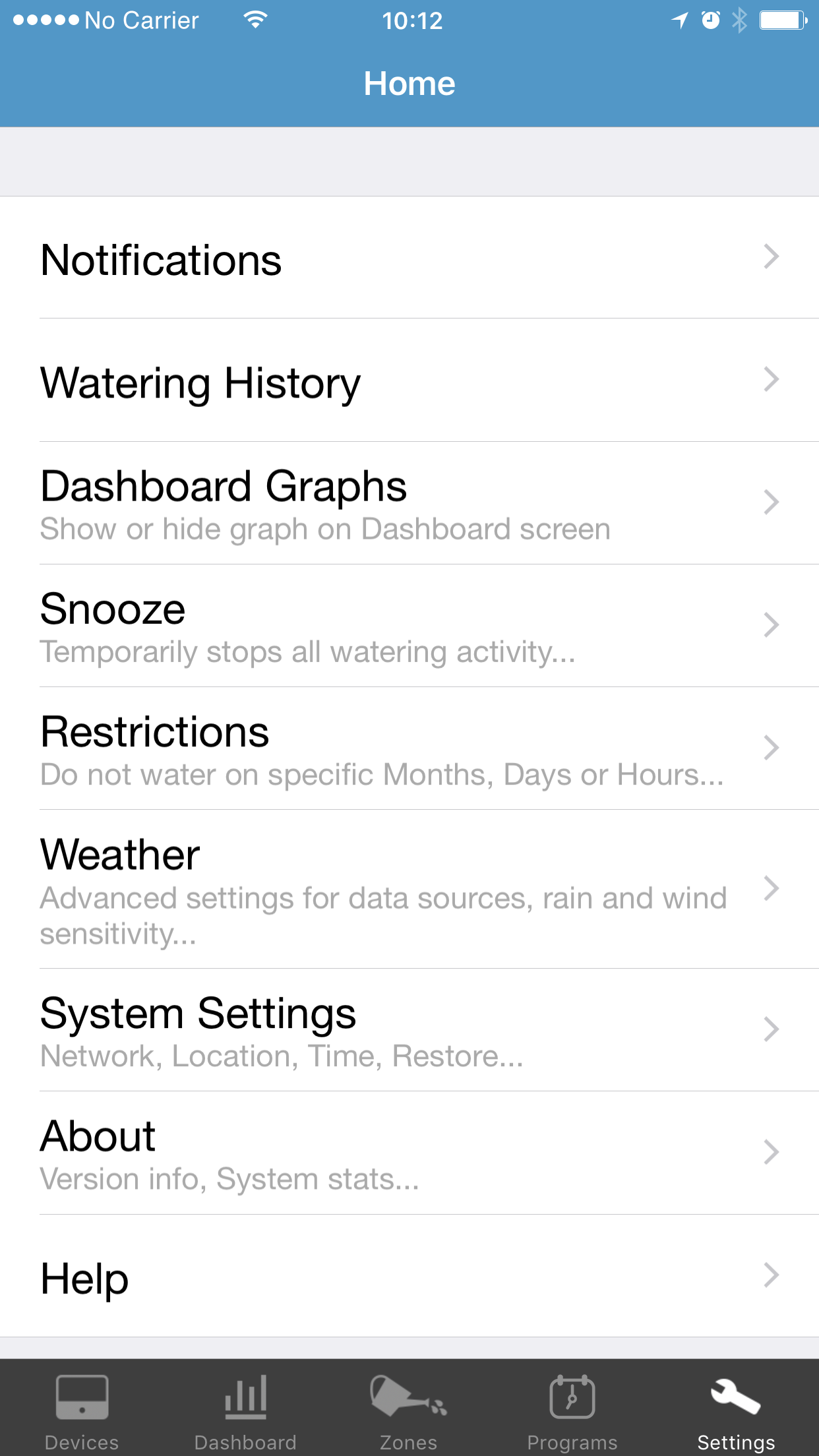 Settings edit screen of the RainMachine mobile application